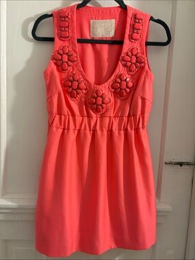 Vintage Karta Coral Beaded Scoop-Neck Mini Dress